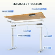 FLEXISPOT 55x28 Dual Motors 3-Stage Height Adjustable Standing Desk Ergonomic Home Office Sit Stand Desk with USB Port, Bamboo Rectangle Desktop White Oval Frame