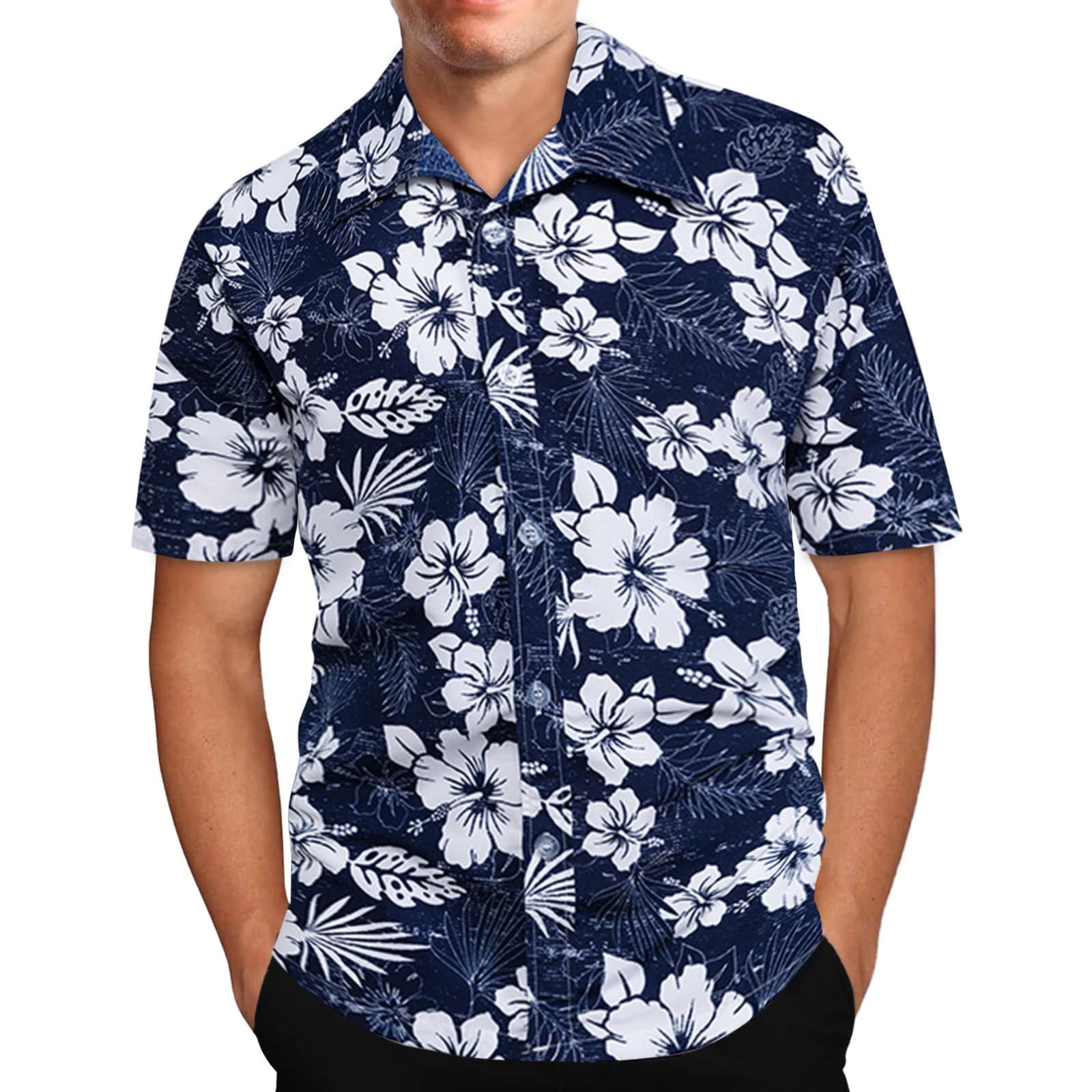 ZCFZJW Mens Summer Tropical Shirts Casual Short Sleeve Button Down Aloha  Hawaiian Beach Holiday T-Shirts Loose Regular Fit Shirt Top White XXXXXL 