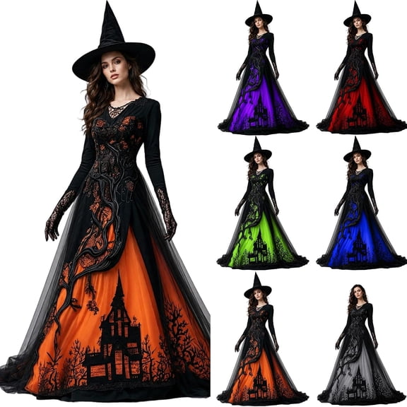 Witch Gothic Renaissance Dress for Women, Victorian Medieval Cosplay Costume, Vintage Halloween Dress for Cosplay Party