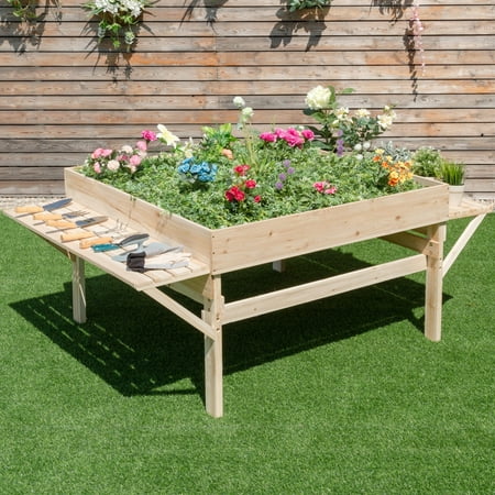 Pretty Flower Bed - Costway Wood Garden Raised Bed Plant Planter Flower Elevated Gardening Workstation