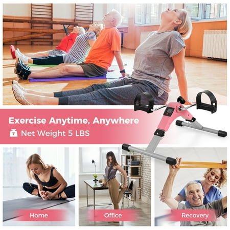Costway - Under Desk Exercise Bike Pedal Exerciser with LCD Display for Legs & Arms Workout Pink - Pink