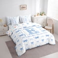 thumbnail image 2 of Manfei Kawaii Ribbon Bow Personalized Initial E Bedding Comforter Set 7pcs for Girls,Romantic Geometric Plaid Bow Tie Queen Bedding Sets for Kids Teens,Microfiber Bedroom Decor, 2 of 7