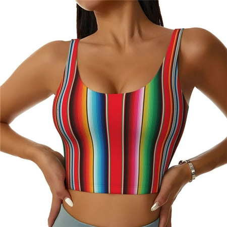 Jgfou Mexican Serape Blanket Stripes Print Womens Sports Bra - Padded Workout Sports Bras Crop Tank Top