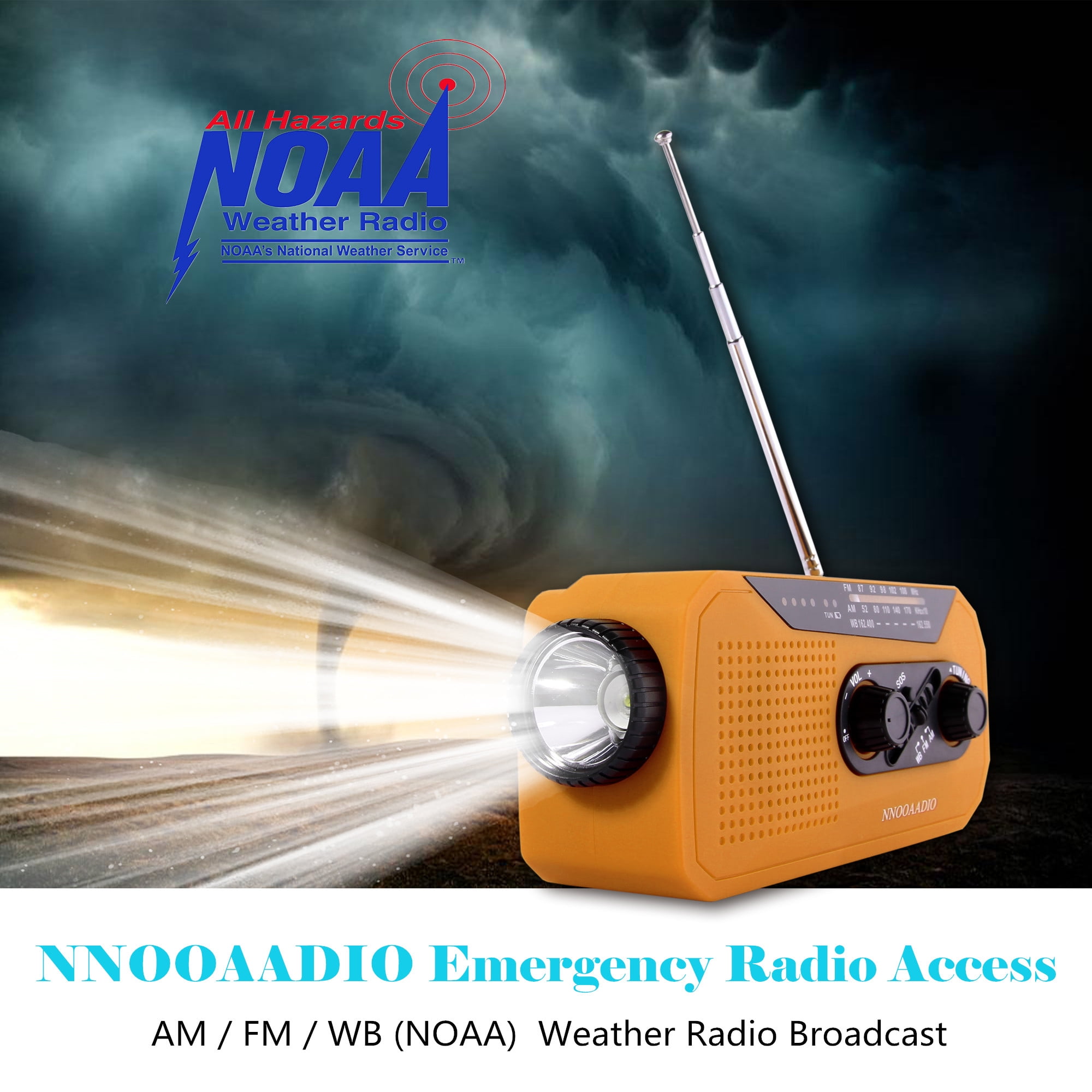 Emergency Radio, Solar Hand Crank AM/FM/NOAA Weather Radio with Bright Flashlight, SOS Alarm, 2000mAh Battery Power Bank, Headphone Jack for Emergency and Outdoor Activities