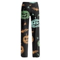 thumbnail image 4 of Girly Bow Pumpkin Halloween Pajama Pants for Women, Adjustable Drawstring Lounge Bottoms with Ghost & Web Print, Soft Polyester Sleep Trousers, 1 Pair Green S, 4 of 5