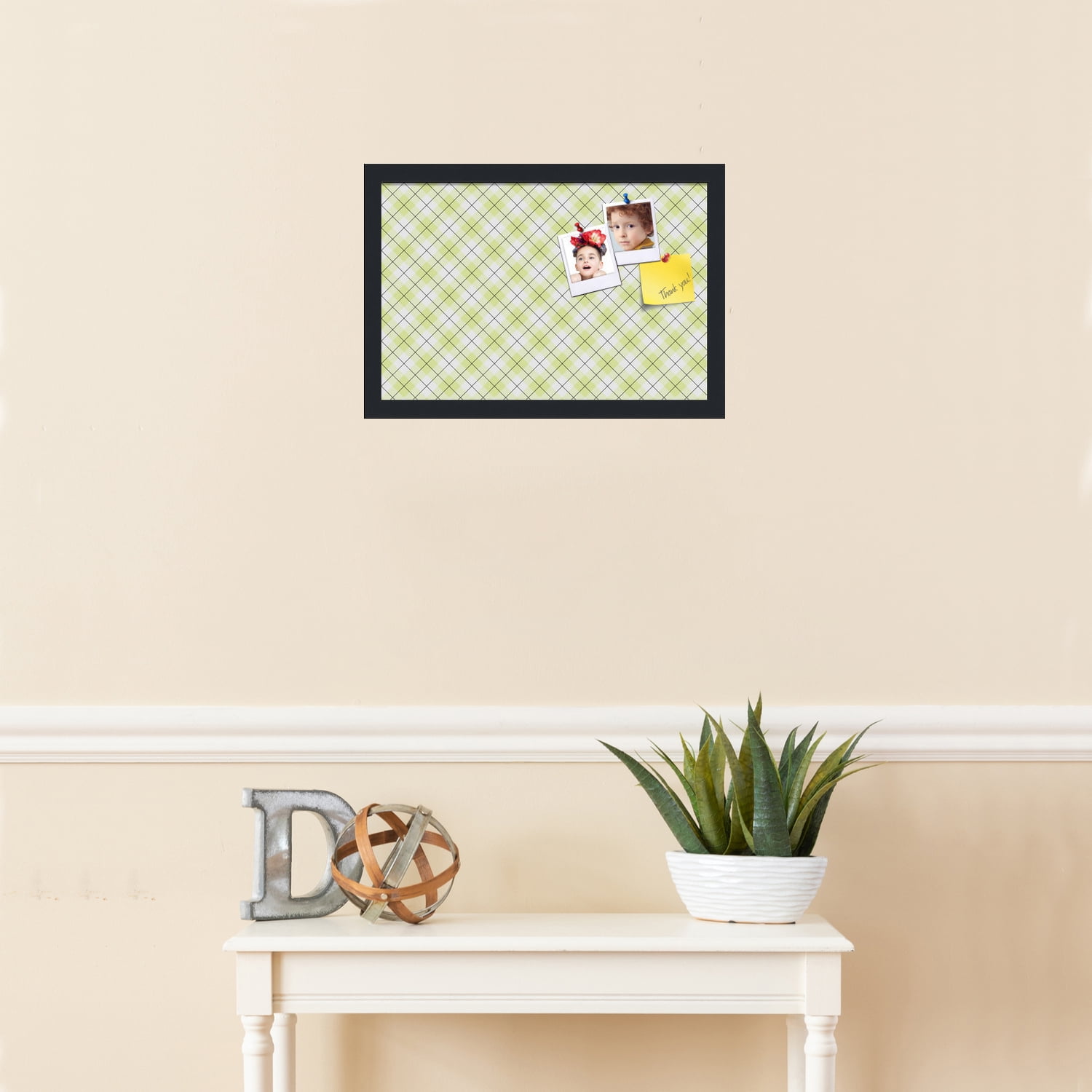 PinPix ArtToFrames 16x10 Custom Cork Bulletin Board Argyle Light Yellow   Poster Board Has a Fabric Style Canvas Finish, Framed in Satin Black (PinPix-642)