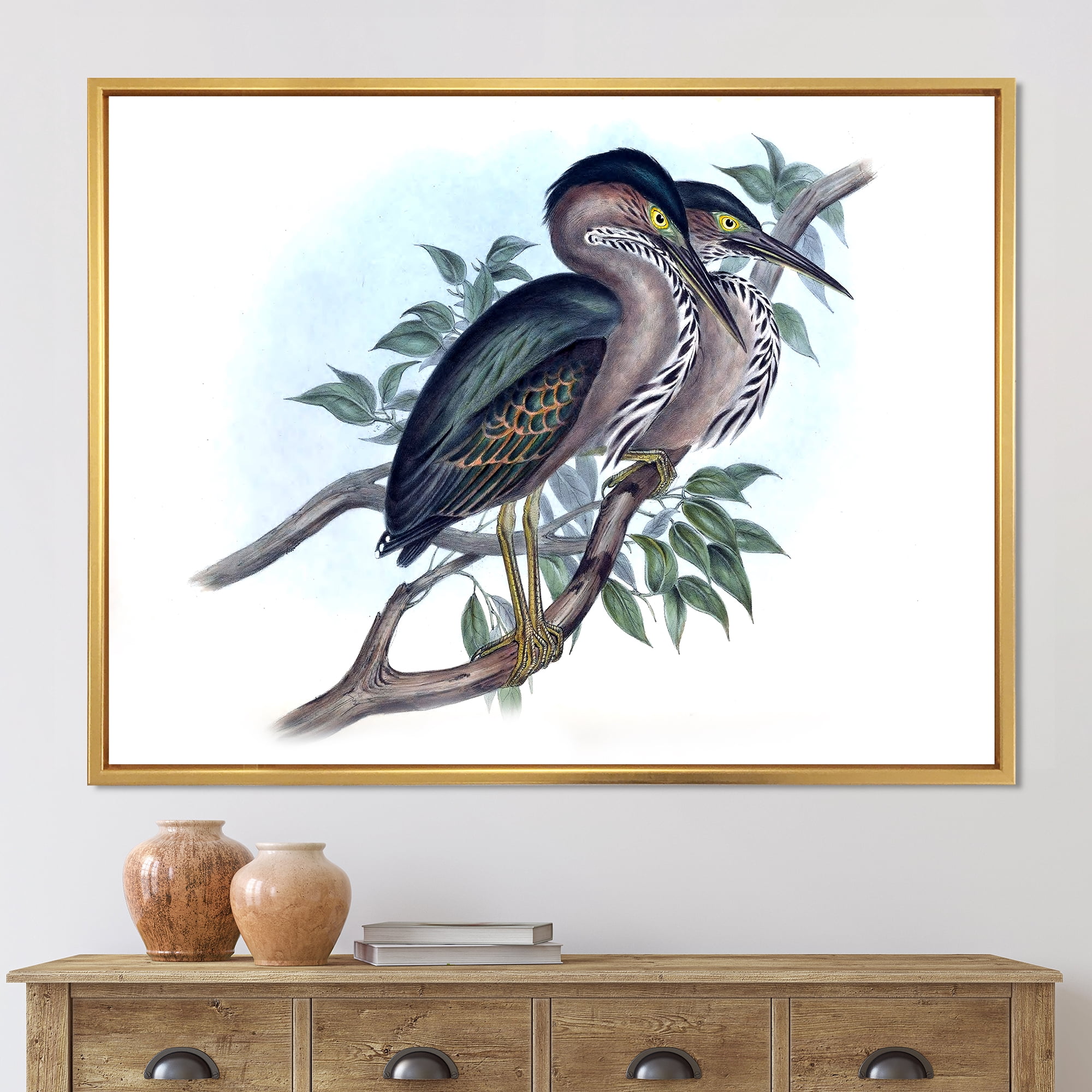 Designart 'Ancient Australian Birds VII' Traditional Framed Canvas Wall Art Print