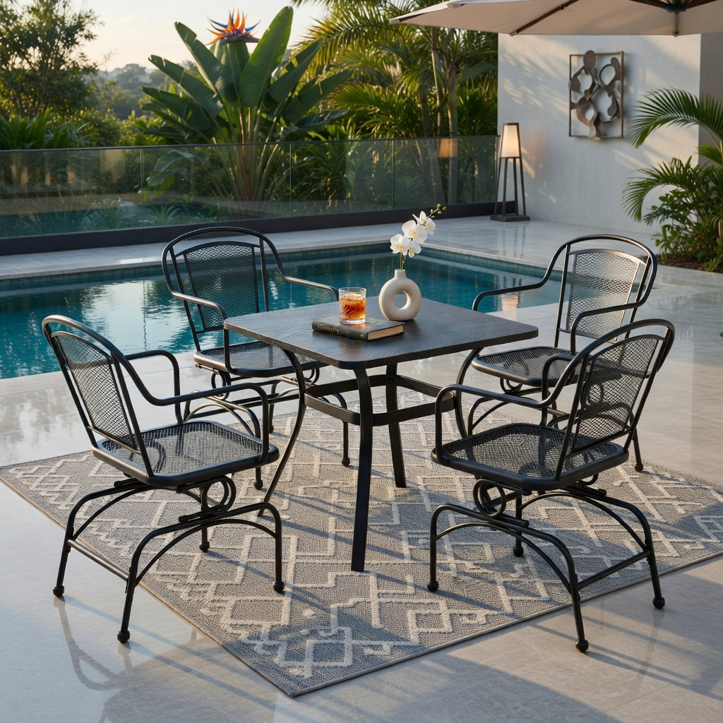 Hommoo 2-Piece Outdoor Rocking Chair Set, Powder-Coated Metal Patio Rockers with Breathable Mesh Back & Seat, Modern Yard Chairs for Deck, Porch or Garden, Black