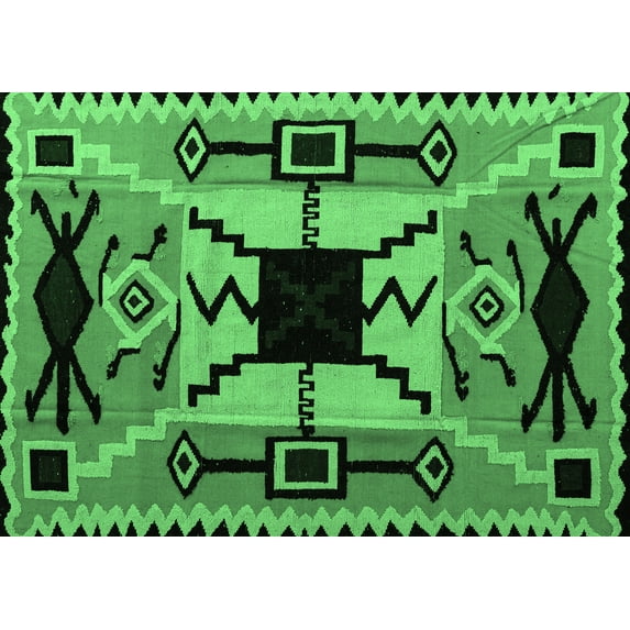 Ahgly Company Indoor Rectangle Abstract Emerald Green Modern Area Rugs, 8' x 10'