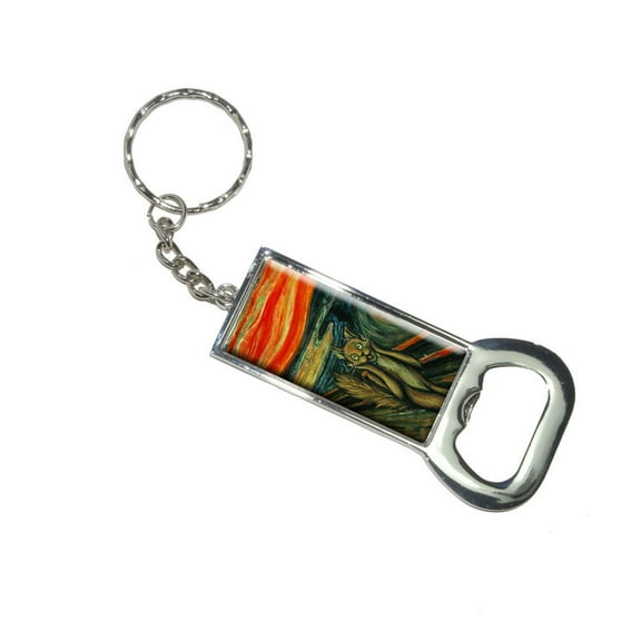 The Screaming Cat - Edvard Munch Painting Parody Funny Bottle Opener Keychain