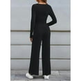 thumbnail image 6 of Women'S 2 Piece Matching Lounge Sets Fall Fashion Outfits Henley Neck Sweater Top Wide Leg Pants Sweat Suits Black M, 6 of 8