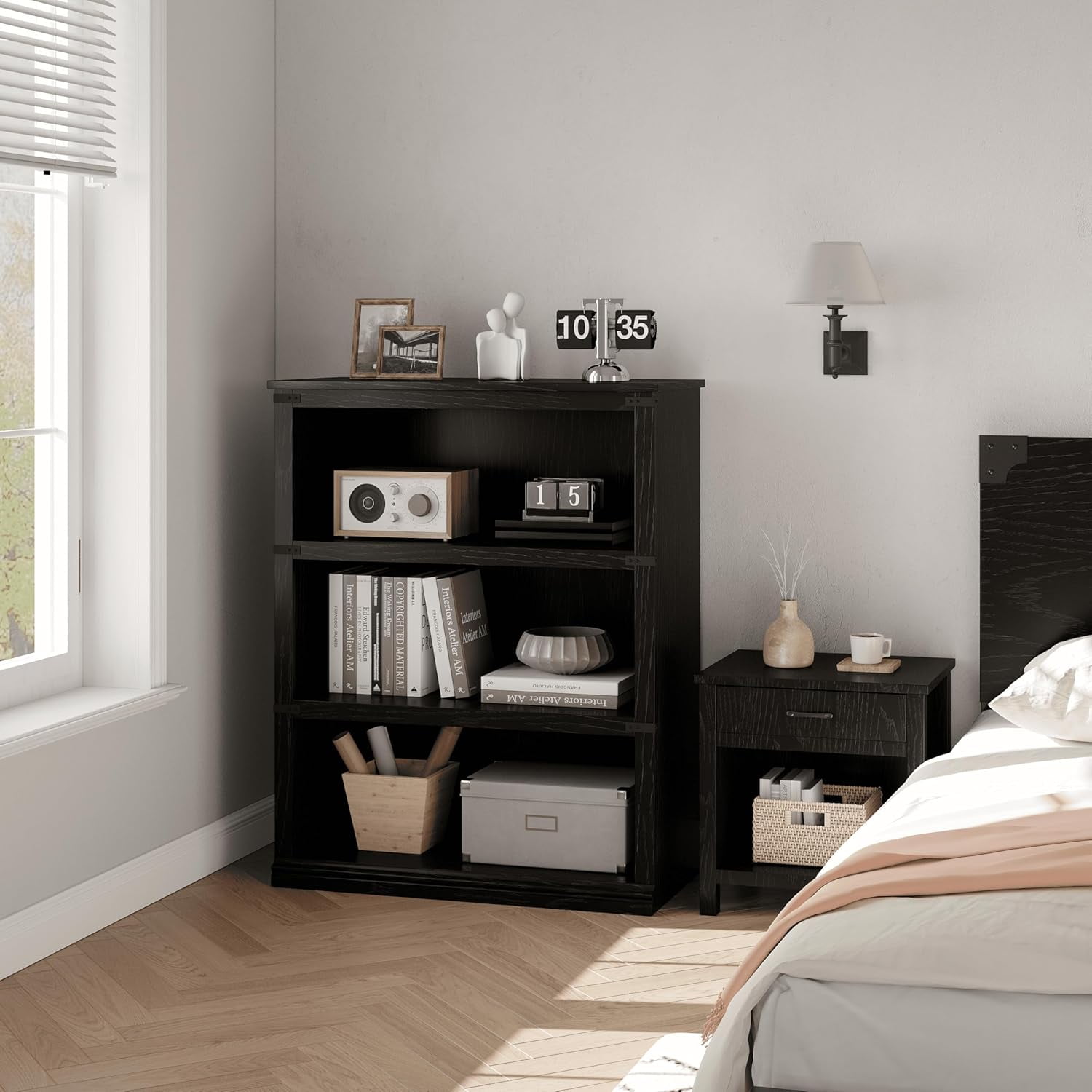 5 Tier Farmhouse Bookcase, 67.4" Tall Book Shelf with Storage, Wooden Bookshelves 5 Shelf Display Shelves for Home Office(67.4" H x 31.5" W x 12.8" D) (Black, 40.0" H x 31.5" W x 12.2" D)