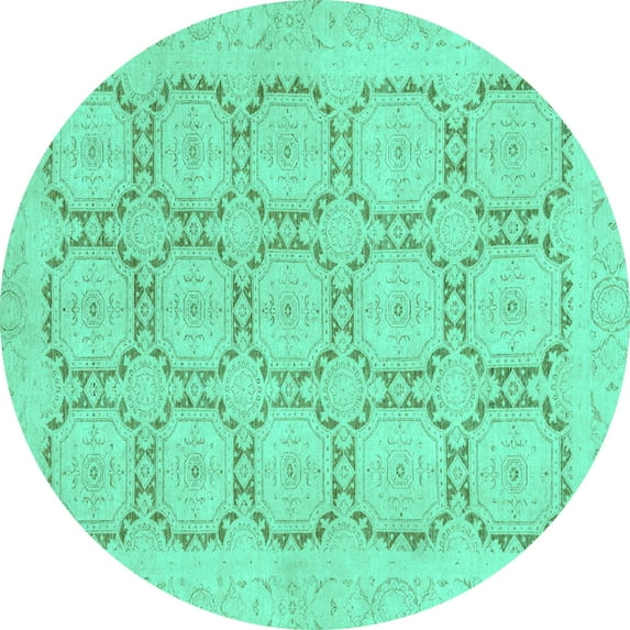 Ahgly Company Indoor Round Abstract Turquoise Blue Modern Area Rugs, 4' Round