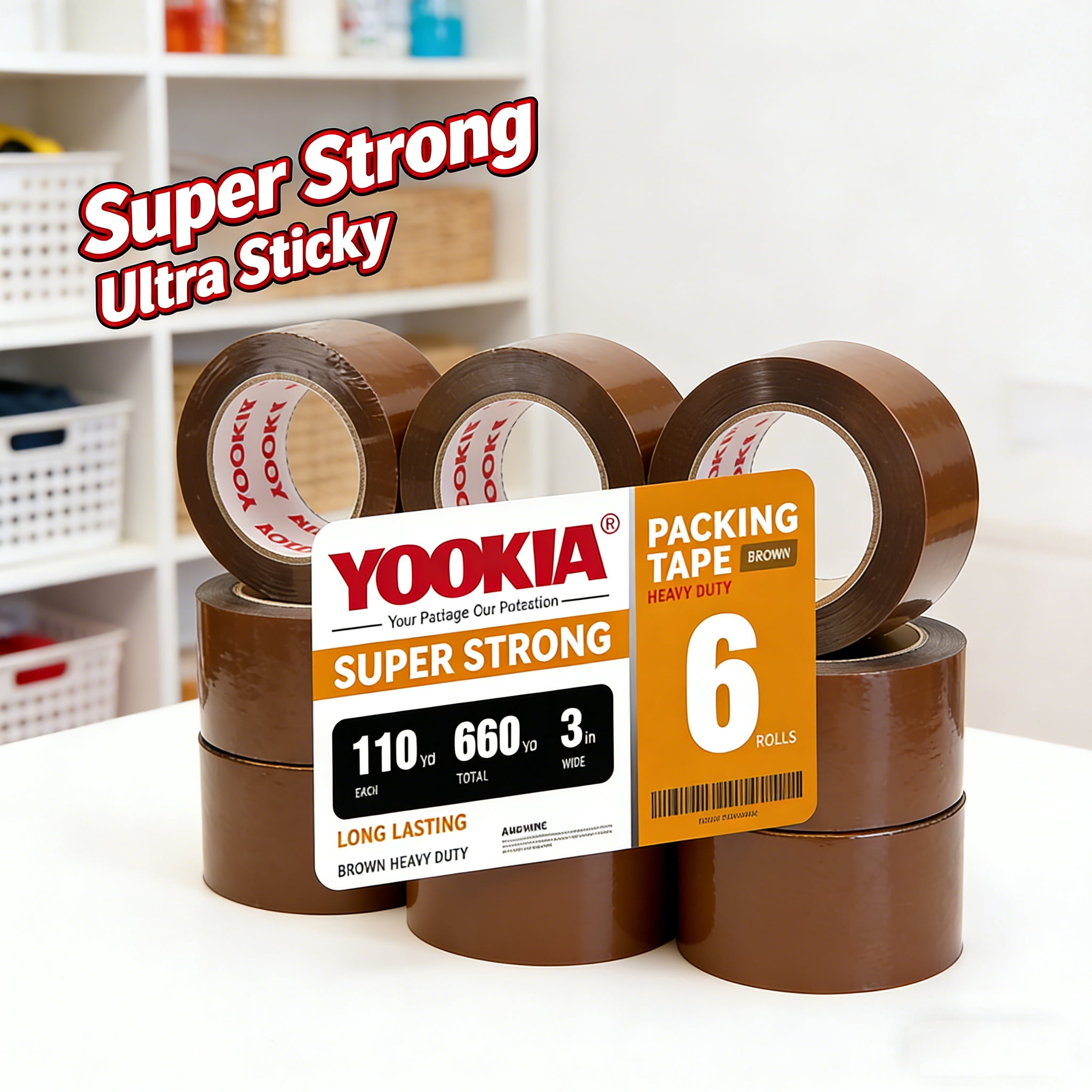 Heavy Duty Packing Tape Refills 12 Rolls, 110 Yds x 3" x 2 Mil Extra Long & Wide Shipping Tape Brown, Packaging Tape for Moving, Shipping, Sealing