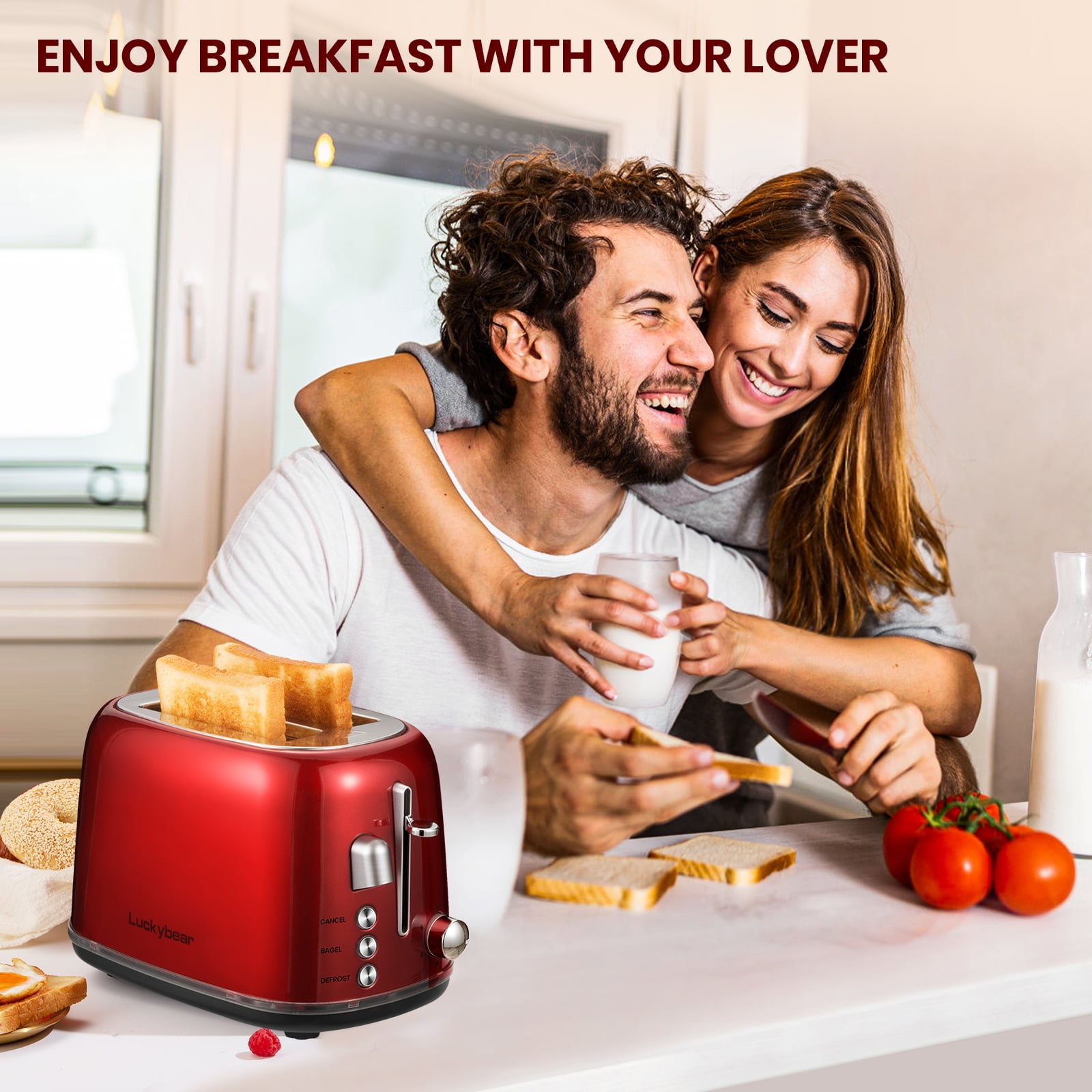 2 Slice Toaster, LOFTer Prime Rated Bagel Toasters with LCD Display,  Stainless Steel Toaster with 7 Bread Settings with Bagel/Defrost/Reheat  Function, 1.6 Wide Slots, Removable Crumb Tray, 
