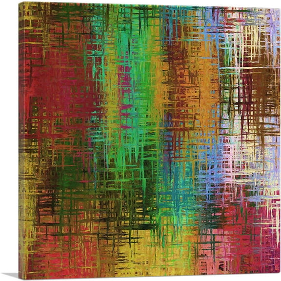 ARTCANVAS Yellow Blue Green Brown Grid Modern Square Canvas Art Print - Size: 12" x 12" (0.75" Deep)