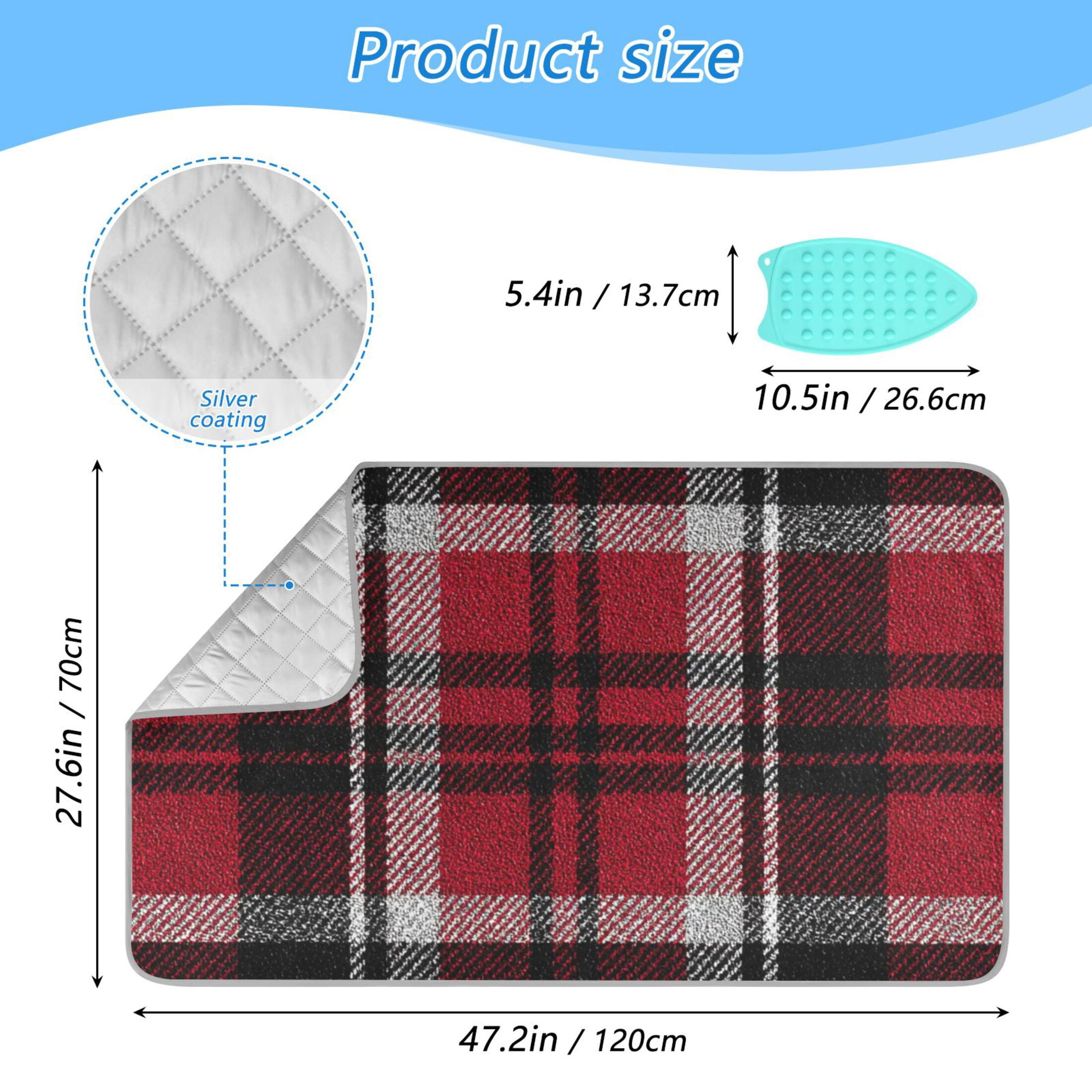 Red White Black Plaids Ironing Mat Blanket Portable Travel Ironing Pad Heat Resistant Pad 47.2" x 27.6”