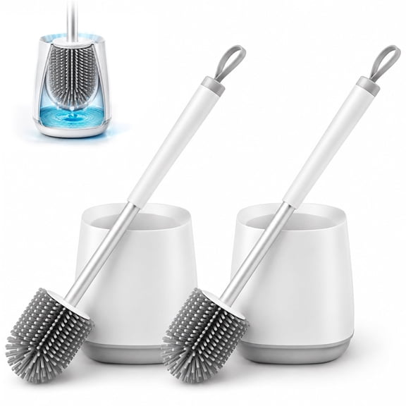 ILAVCLEAN Toilet Bowl Cleaner Brush and Holder Toilet Brush and Caddy Bathroom Scrubber Set (2 Pack)