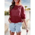 thumbnail image 3 of Women's Solid Color Round Neck Casual Crochet Pullover Sexy Cover Up Lightweight Hollow Long Sleeve Sweater, 3 of 5