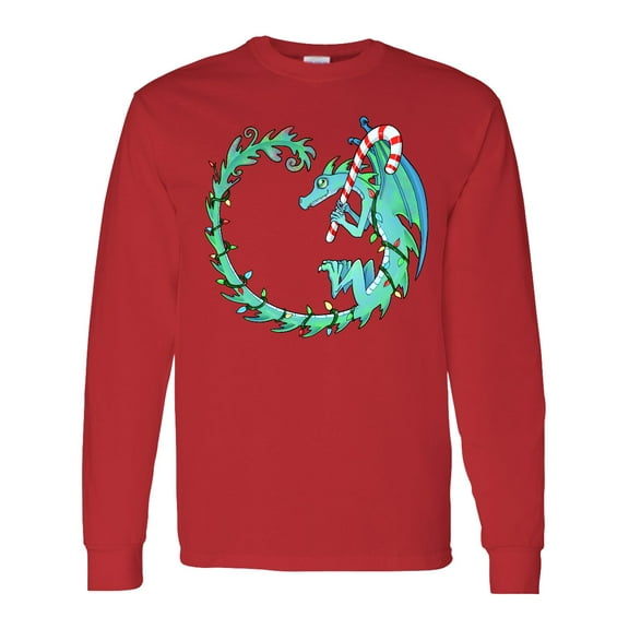 Inktastic Christmas Dragon with Candy Cane Long Sleeve T-Shirt