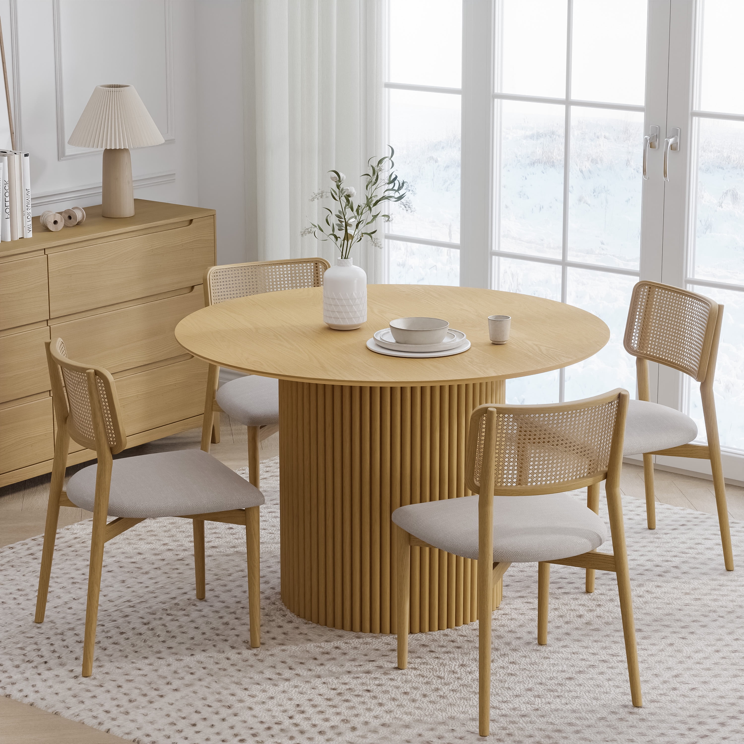 46 in. Soild Wood Natural Oak Dining Table Round Kitchen Table