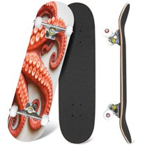 31'' Complete Skateboard 7 Layer Canadian Maple Double Kick Deck Skateboards Octopus Skate Board for Beginner Adult Gifts