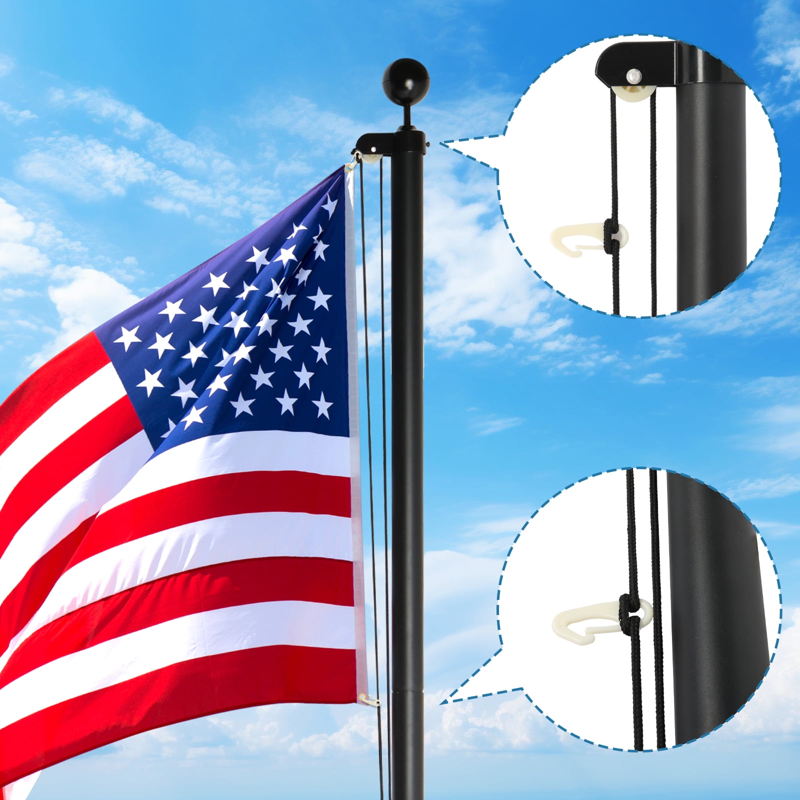 Ktaxon Flag Pole Kit with 20FT  Aluminum Extra Thick Flagpole, 5x3 US Flag, Heavy Duty Black Flag Poles for Yard
