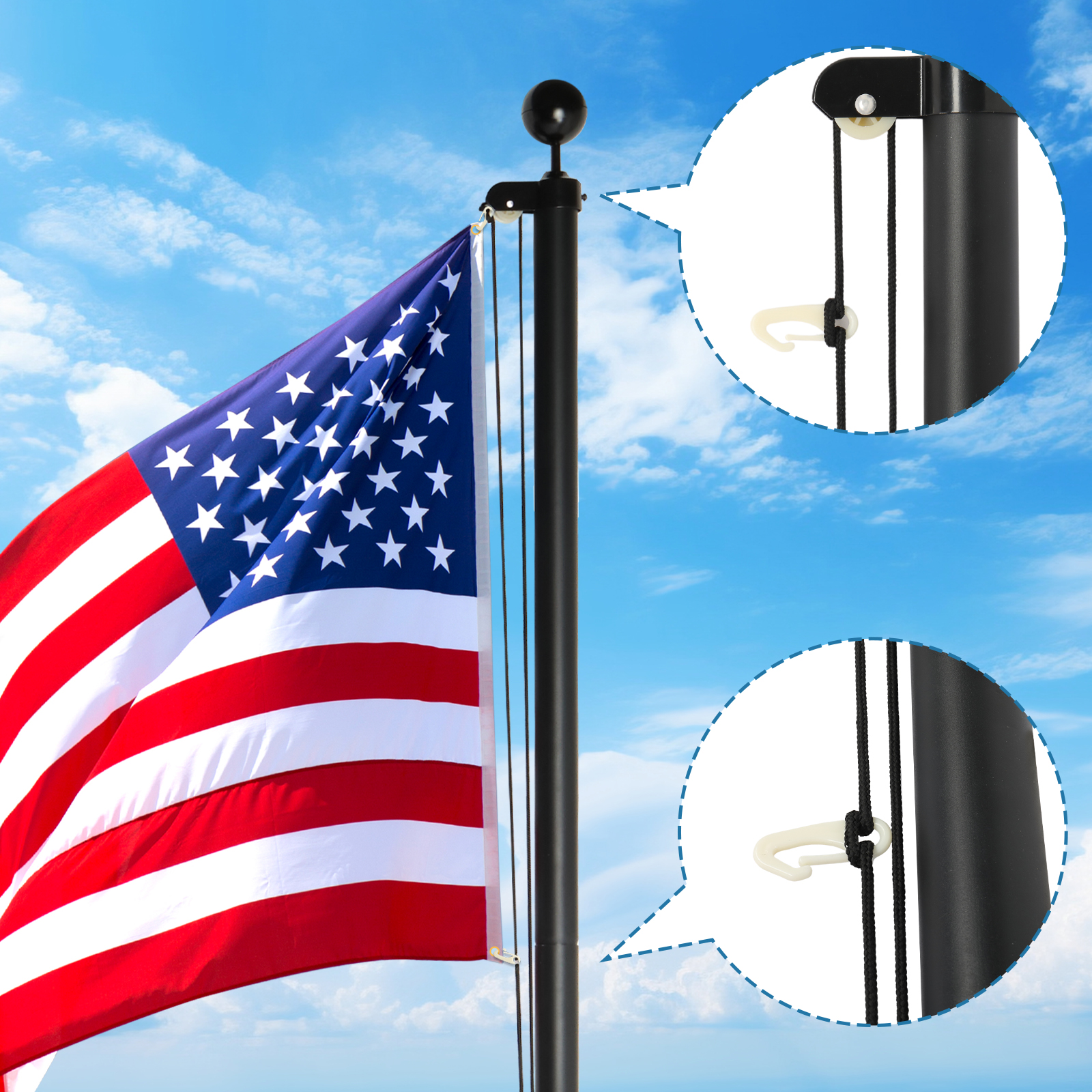 Flag Pole Kit for Outside House in Ground, 25FT Sectional Aluminum ...