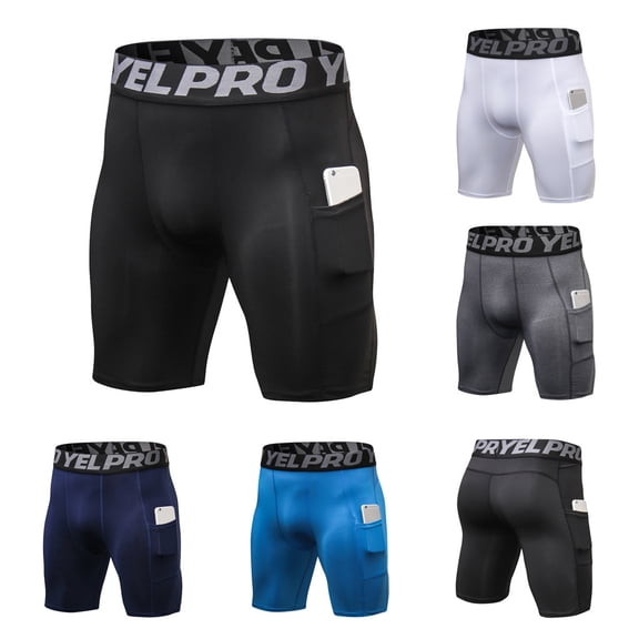 SHenli Compression Shorts Men with Pocket Spandex Sport Shorts Athletic Workout Running Performance Baselayer Underwear Navy XL