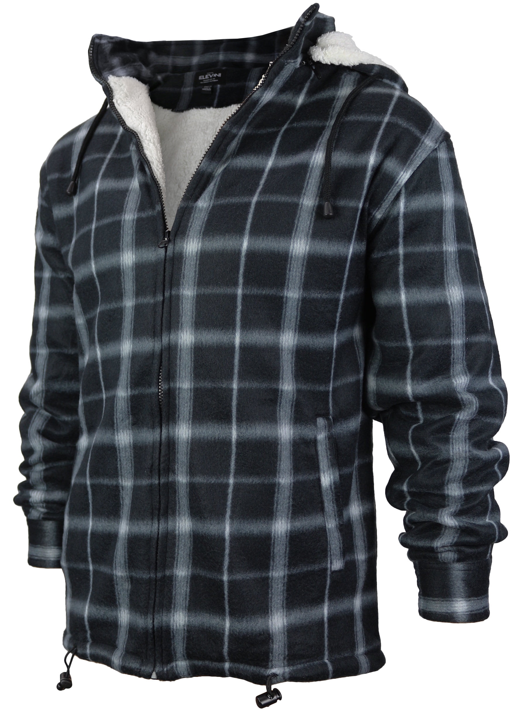 VKWEAR Men's Heavyweight Flannel Zip Up Fleece Lined Plaid Sherpa Hoodie Jacket (P5 Black