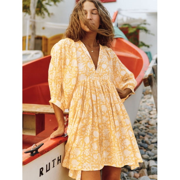 Vestido de algodón informal, holgado, con lazo floral, para mujer, de moda, para vacaciones en la playa, falda corta
