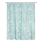 Mainstays 16-Piece Blue Floral Shower Curtain Bathroom Set with Rug, 12 Hooks, Soap Dispenser and Tray