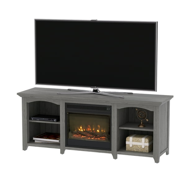 Twin Star Home TV Stand for TVs up to 60 inches with ClassicFlame Electric Fireplace in Gray