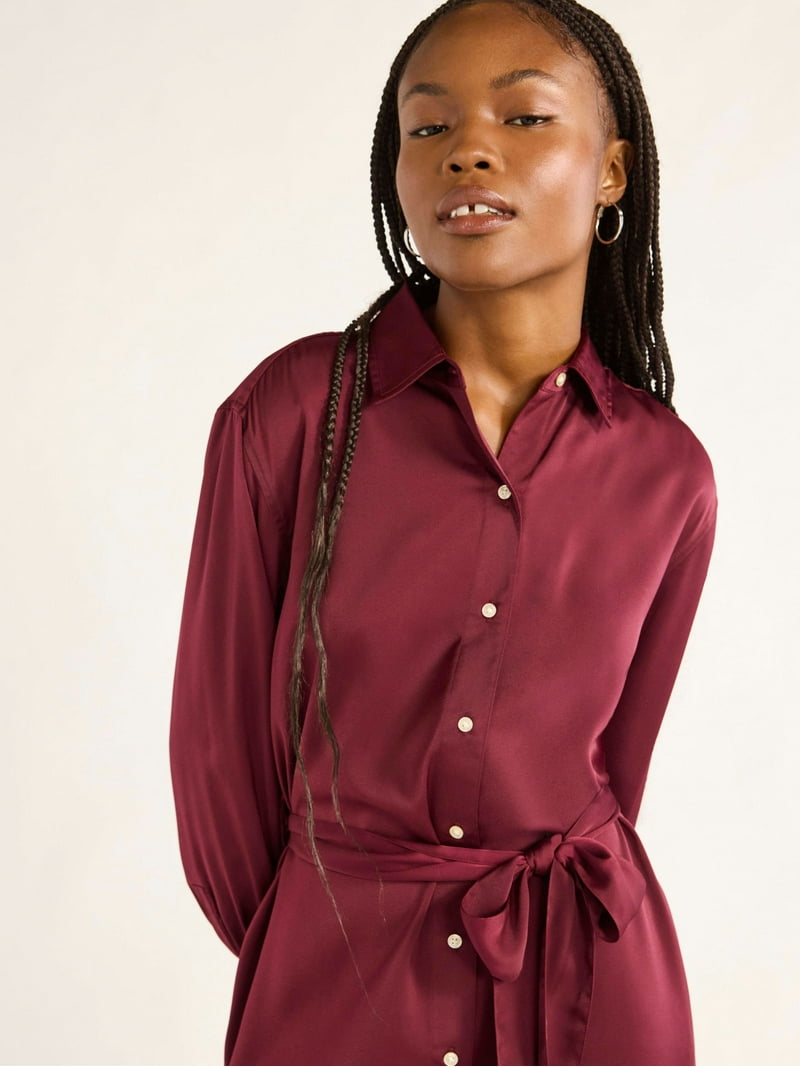 Ladies Dresses Satin Tie Waist Shirt Dress Free Assembly Women's Stylish Belted Midi Shirtdress, Long Sleeves, XS-XXXL Ladies Dresses Satin Tie Waist Shirt Dress Free Assembly Women's Stylish Belted Midi Shirtdress, Long Sleeves, XS-XXXL