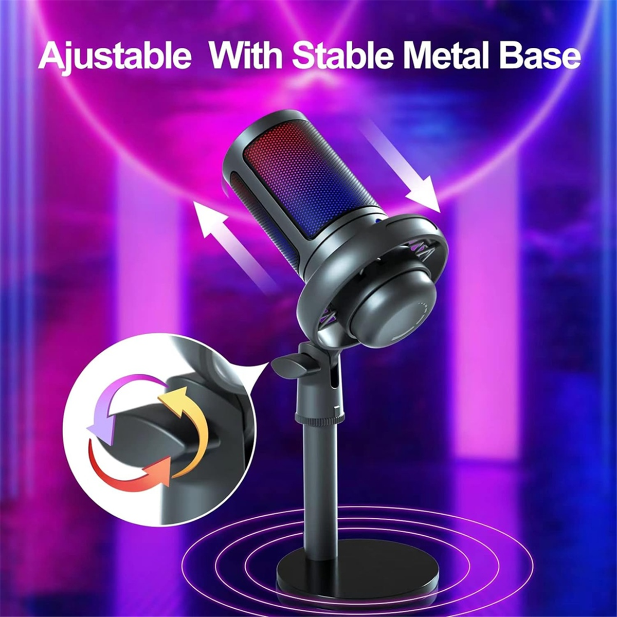 USB Condenser Metal Microphone Professional Recording Streaming with RGB Light Desktop Podcast Microphone