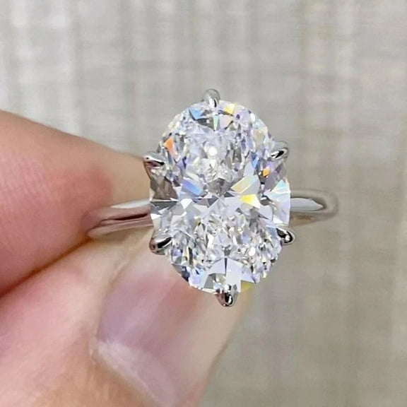 3Ct Oval Cut Lab Created Diamond Solitaire Engagement Ring 14K White Gold Plated Silver