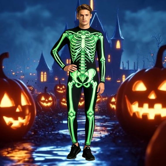 FASHOFT Halloween Adult Skeleton Costumes for Men Skeleton Costume for Halloween Cosplay Themed Party Halloween Costume L