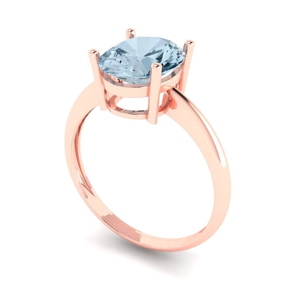 2.5ct oval cut blue natural aquamarine 18k rose gold Bridal Wedding Engagement Promise Anniversary Ring for Women size 3.75