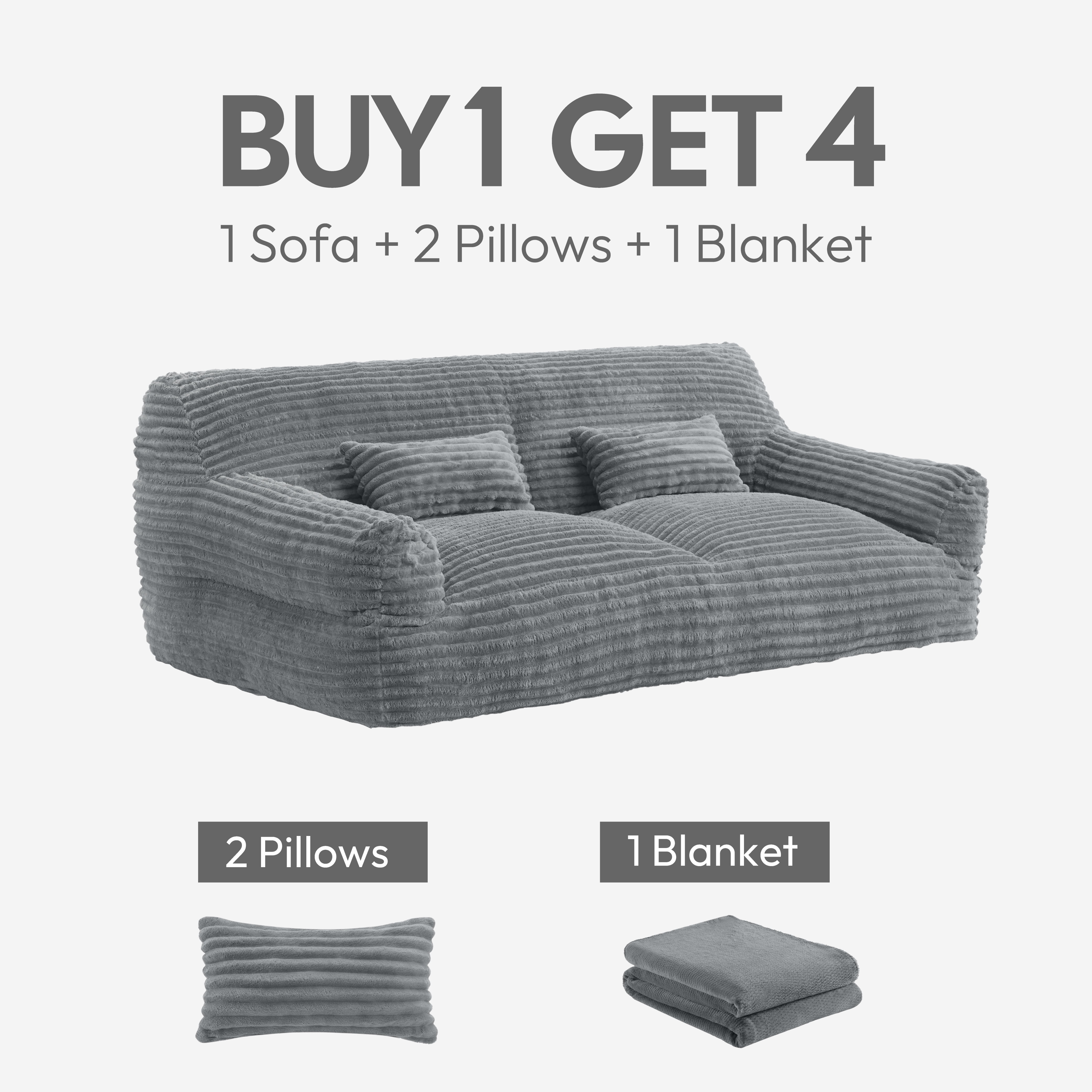 Spruce & Spring Ultra-Plush Fleece Lazy Sofa with Pillow & Blanket, Cozy Bean Bag Loveseat for Living Room & Bedroom, Dark Gray