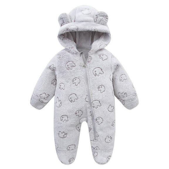 GYRATEDREAM Newborn Baby Jumpsuit Outfit Infant Snowsuit Winter Coat Fleece Hooded Romper Jumpsuit Boys Girls Onesie Warm Bodysuit for 0-12 Months