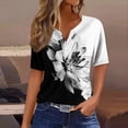 thumbnail image 2 of Camiseta para Mujer Camiseta Estampada Botón Manga Corta Diario Fin de Semana Moda Básica Cuello en V Top Regular Gris Oscuro / 3XL, 2 of 5
