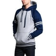 thumbnail image 4 of G-Style USA Men's Heavyweight Contrast Raglan Striped Sleeve Fleece Pullover Hoodie Sweatshirt MH13115 - Heather Gray/Royal Caviar - X-Large, 4 of 6