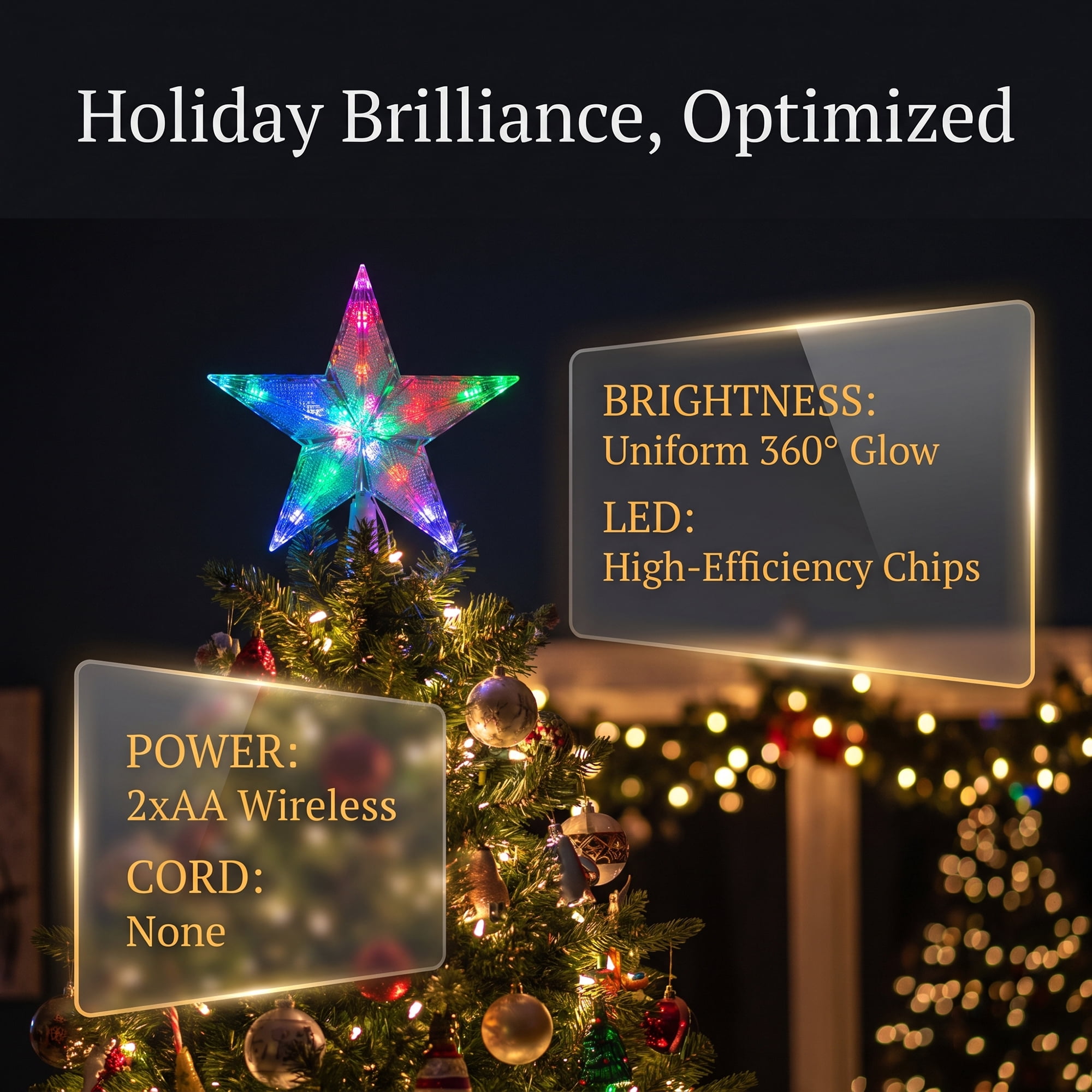 Unique Bargains Tree Finial Battery Operated Spring Mount Multicolor Lights 7.9"
