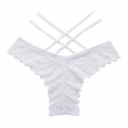 Scyoekwg Womens Underwear Thong Bikini Underwear Hipster Panties Lace Solid Color Ladies Panties Fashion Breathable High Waisted Briefs(White L)