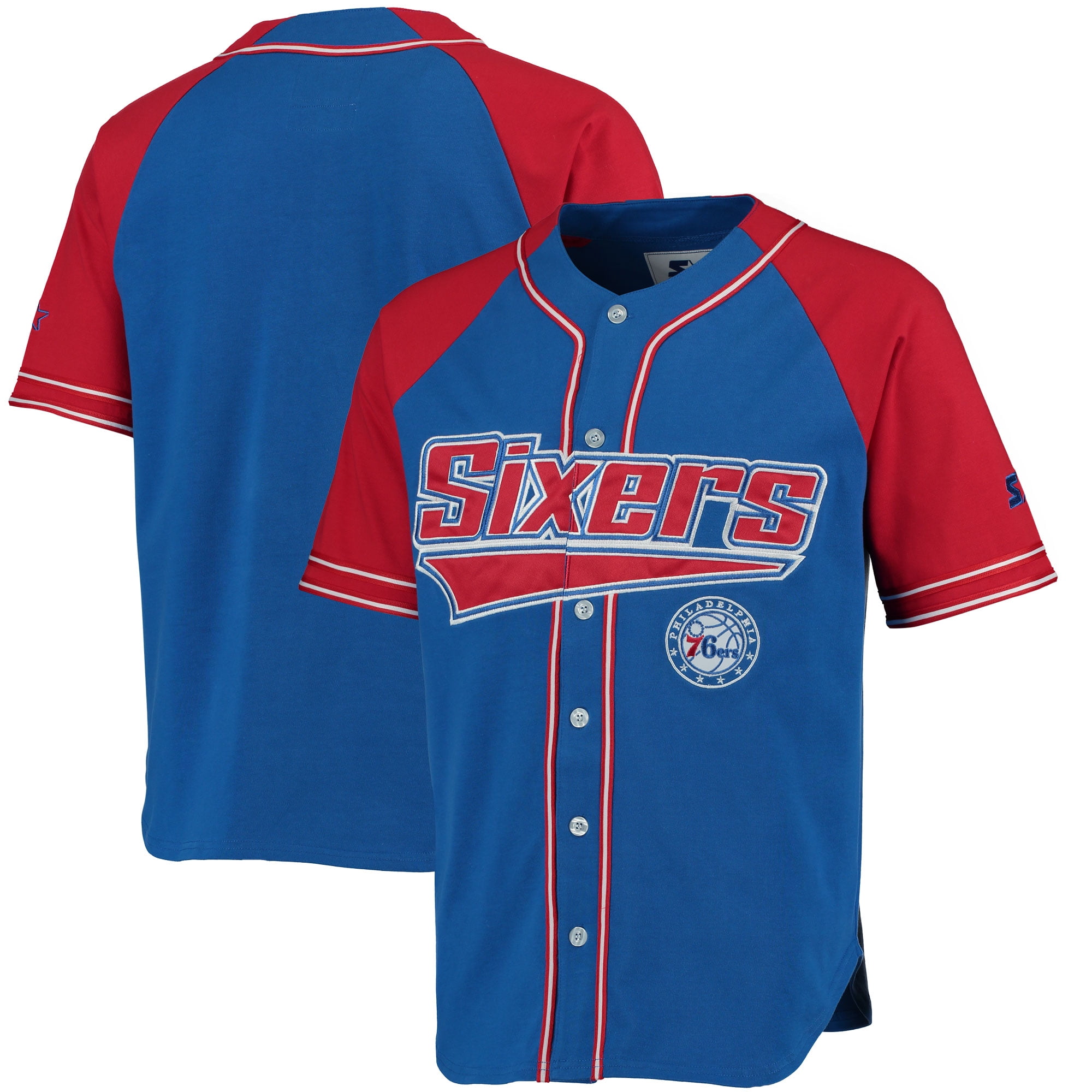 red and blue baseball jersey