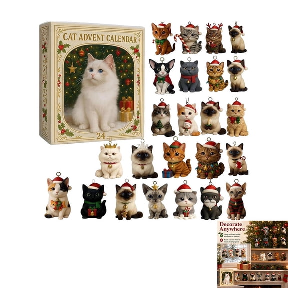 ALOEWXXR Cat Advent Calendar 2026, 24 Days Cat Lovers Christmas Ornaments, Daily Reveal Countdown for Christmas Tree