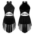 thumbnail image 3 of Vestido de leotardo superpuesto con espalda descubierta y tiras para niños y niñas, traje de actuación de baile latino lírico con diamantes de imitación brillantes, 3 of 5