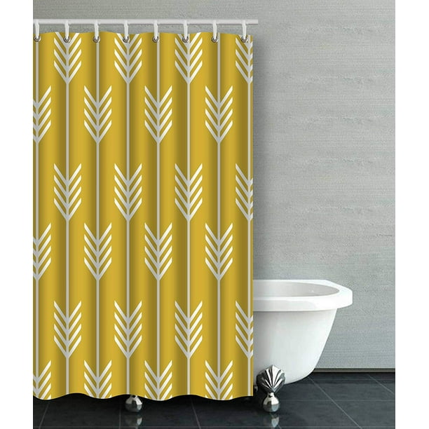 Bpbop Modern Arrow Fletching Pattern, Mustard Yellow Striped Shower Curtain