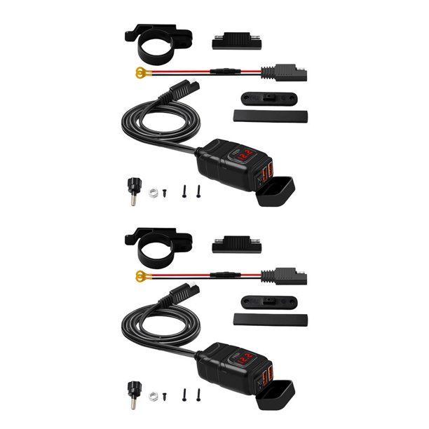 Kenally Nuevo puerto USB dual 12V de manillar de motocicleta a prueba de agua rápido 3.0 con voltímetro de motocicleta USB Rojo 2piezas