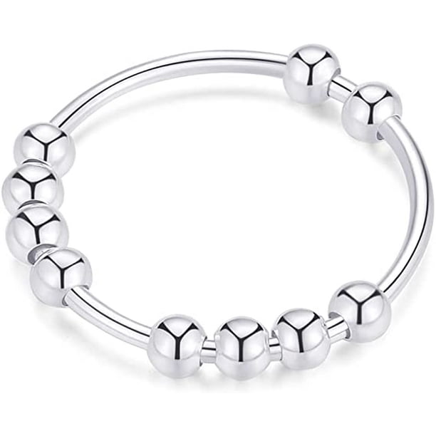 Anillo antiansiedad de plata de ley 925 para mujeres y hombres Anillos inquietos para la ansiedad Anillo de ansiedad con cuentas Anillo giratorio para la ansiedad Anillo giratorio TUNC Sencillez